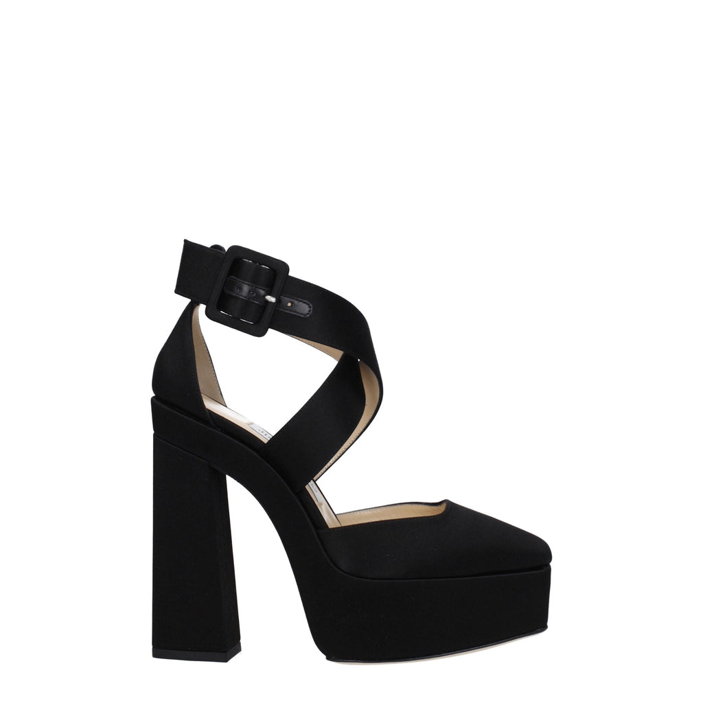 Jimmy Choo Black Satin Platform Sandals