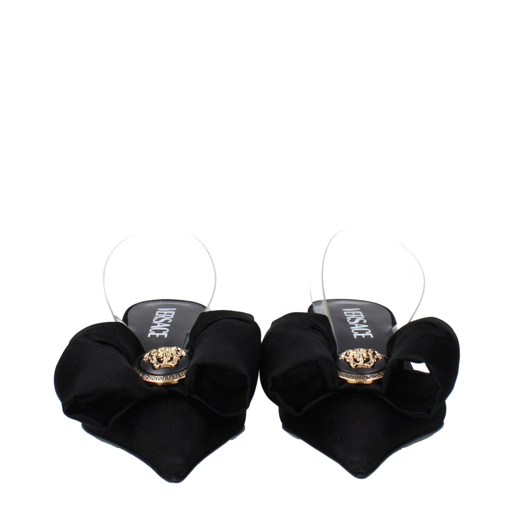 Versace Black Satin Flat Sandals