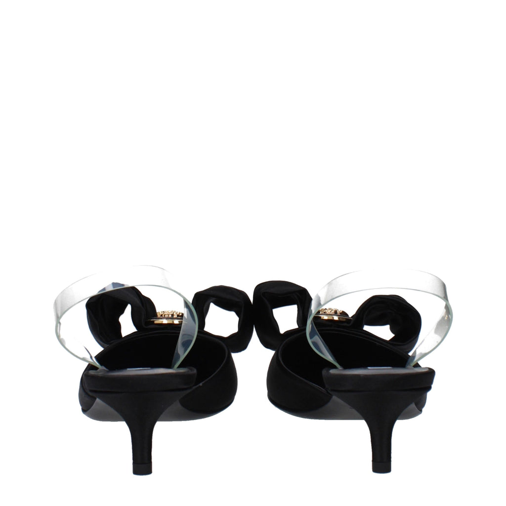 Versace Black Satin Flat Sandals