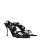 Manolo Blahnik Black Satin Stiletto Heel Sandals