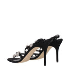 Manolo Blahnik Black Satin Stiletto Heel Sandals