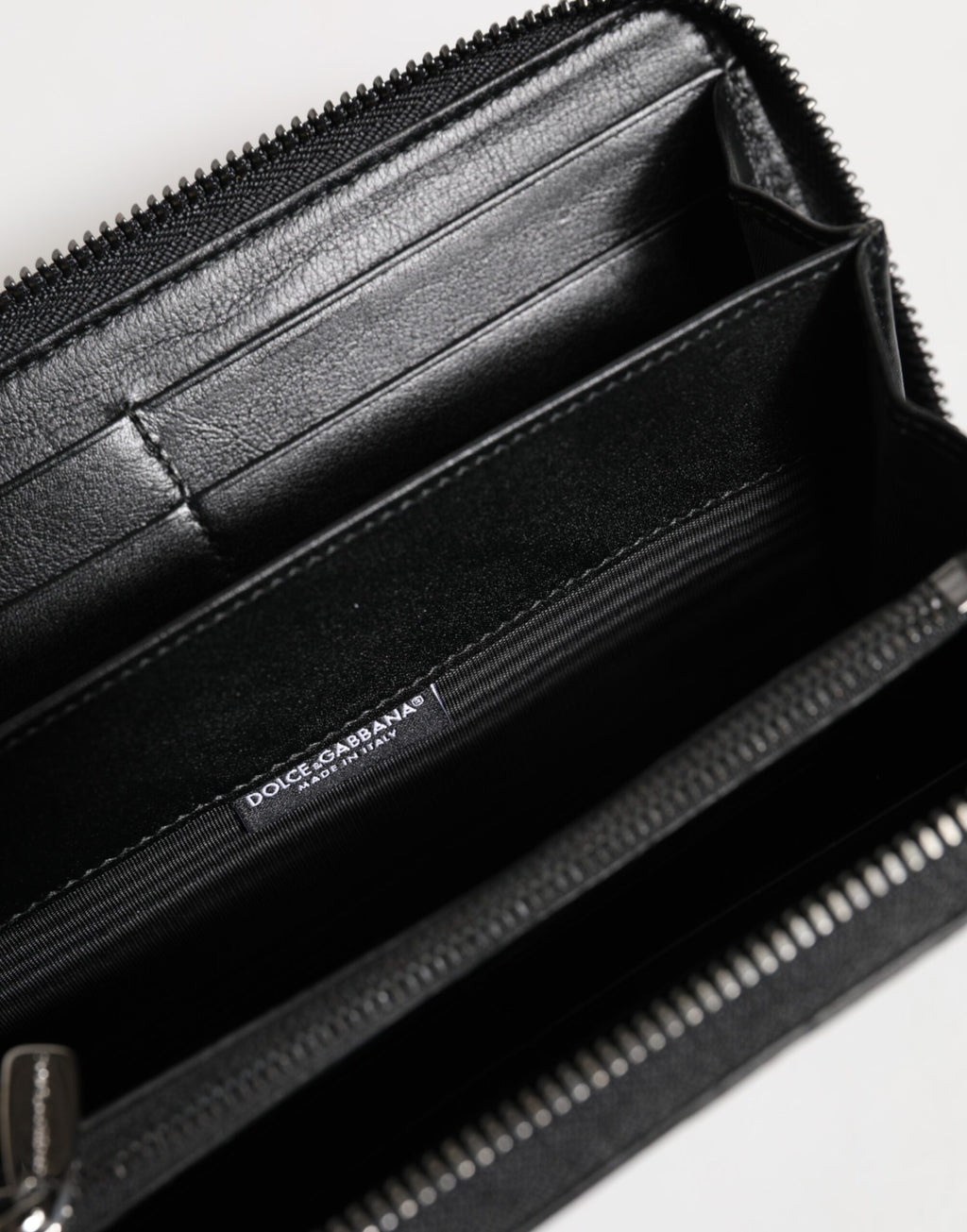 Dolce & Gabbana Black Leather Logo Plaque Zip Around Continental Wallet