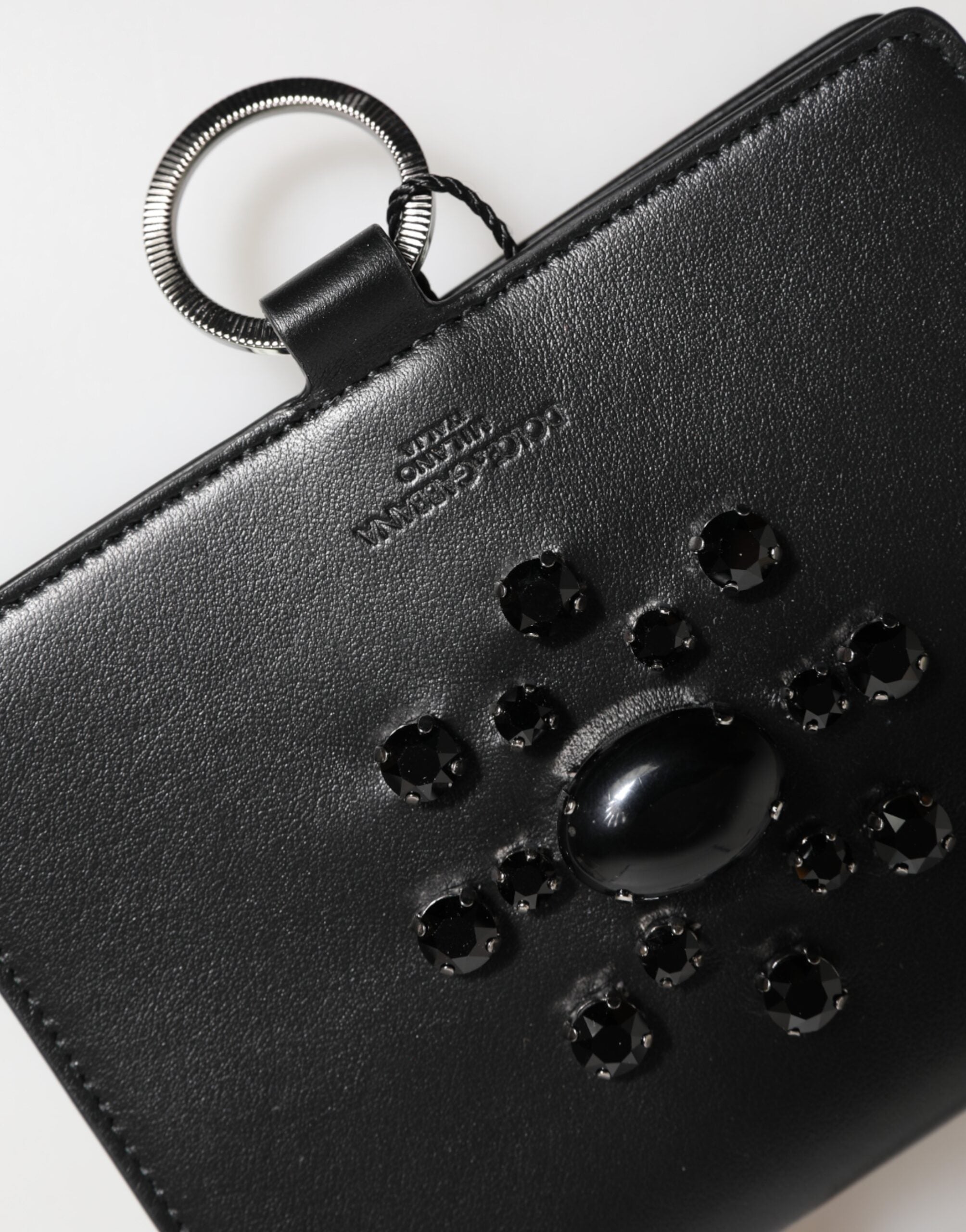 Dolce & Gabbana Black Leather Crystal Embellished Card Holder Wallet