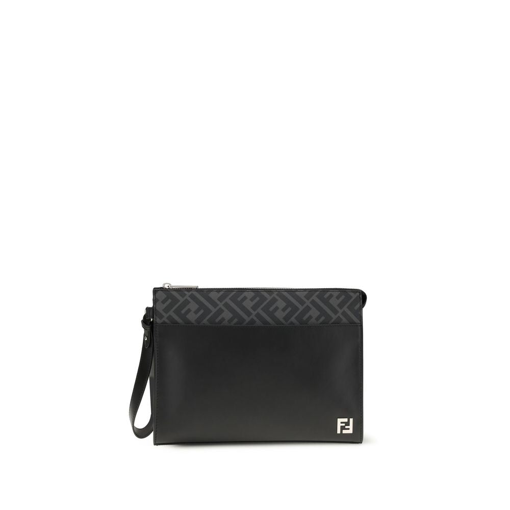 Fendi Black Calf Leather Bos Taurus Clutch Bag