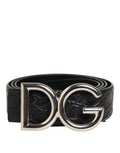 Dolce & Gabbana Black Exotic Leather DG Logo Buckle Belt