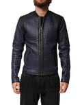 Dolce & Gabbana Blue Nylon Full Zip Bomber Men Jacket