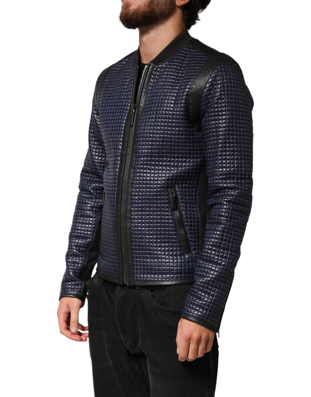 Dolce & Gabbana Blue Nylon Full Zip Bomber Men Jacket