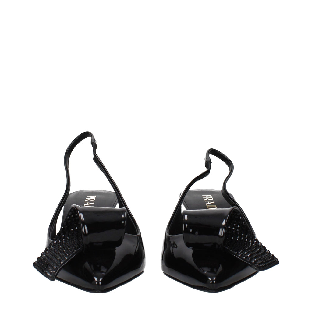 Prada Black Leather Stiletto Heel Sandals